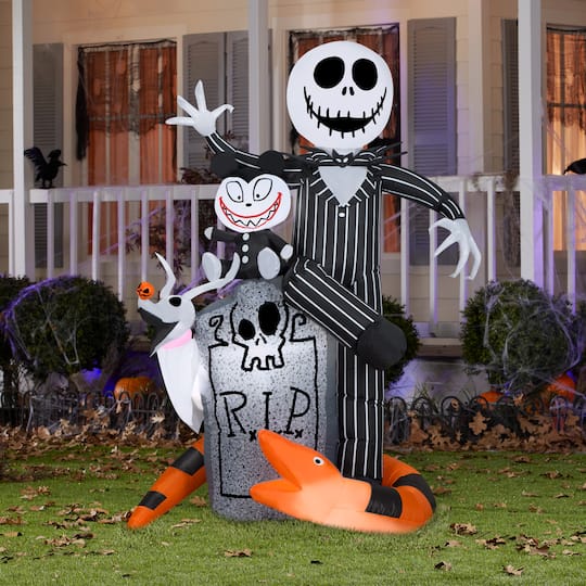 5.5ft. Airblown® Disney® Inflatable Jack Skellington Halloween Scene with Scary Teddy, Zero & Snake Lighted Décor
